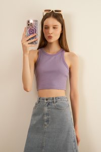 Paul Crop Racerback Tank Top in Lavender