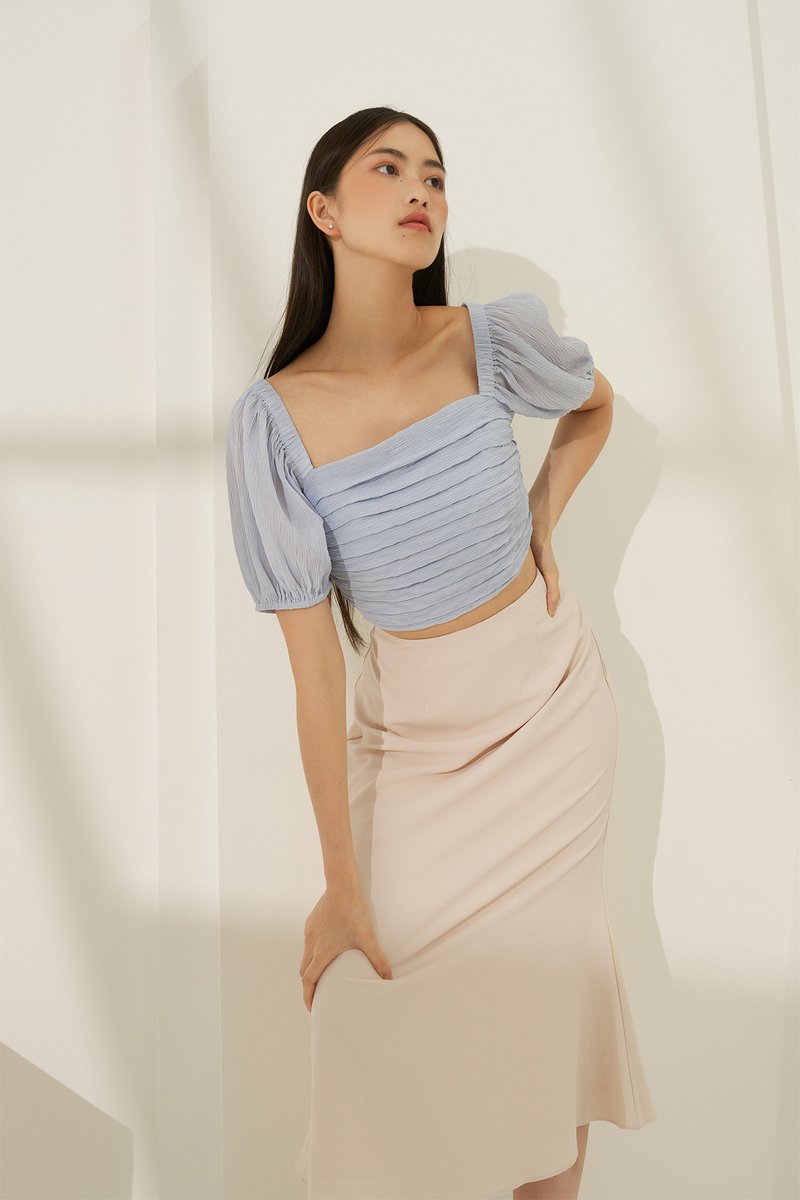 Reverie Textured Pleated Crop Top