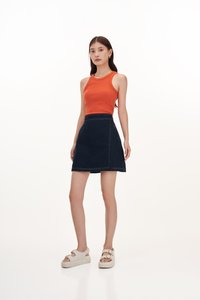 Weston Denim Skorts in Dark Wash