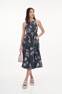 Audrey Sleeveless Midi Dress in Blossoms Reverie