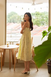 Ayaka Embroidered Babydoll Dress in Yellow