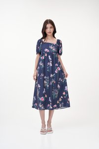 Cornelia Square Neck Babydoll Dress in Blossoms Reverie