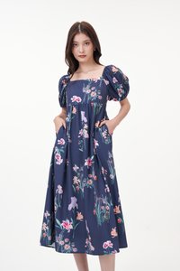 Cornelia Square Neck Babydoll Dress in Blossoms Reverie