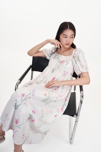 Cornelia Square Neck Babydoll Dress in Blossoms Reverie