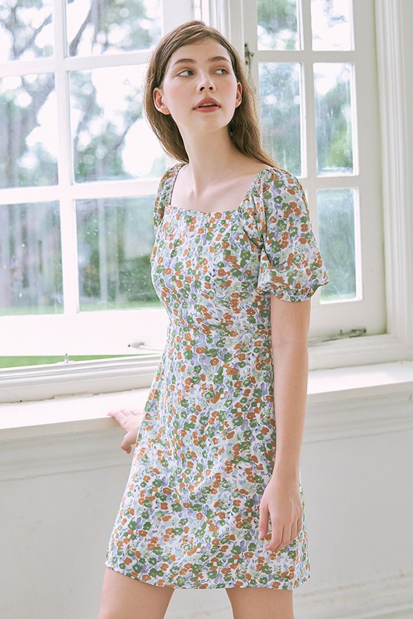 Endria Floral Square Neck Dress