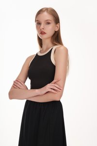 Paul Contrast Piping Crop Racerback Tank Top in Black