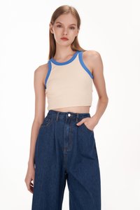 Paul Contrast Piping Crop Racerback Tank Top in Cobalt Blue