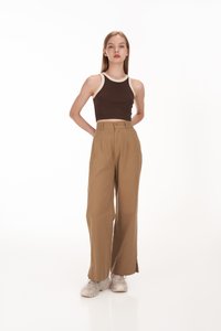 Paul Contrast Piping Crop Racerback Tank Top in Walnut