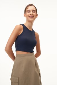 Paul Crop Racerback Tank Top in Navy