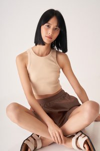 Paul Crop Racerback Tank Top in Nude