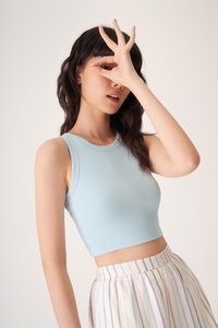 Paul Crop Racerback Tank Top in Sky Blue