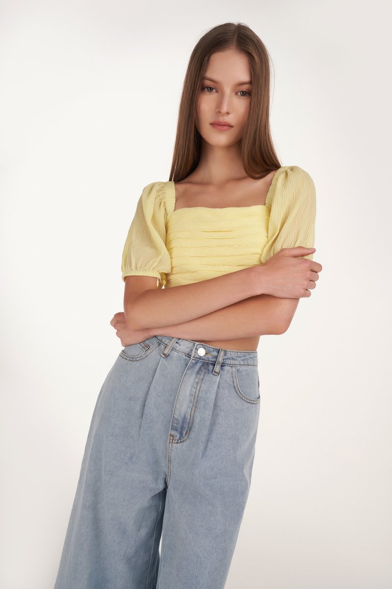 Reverie Textured Pleated Crop Top