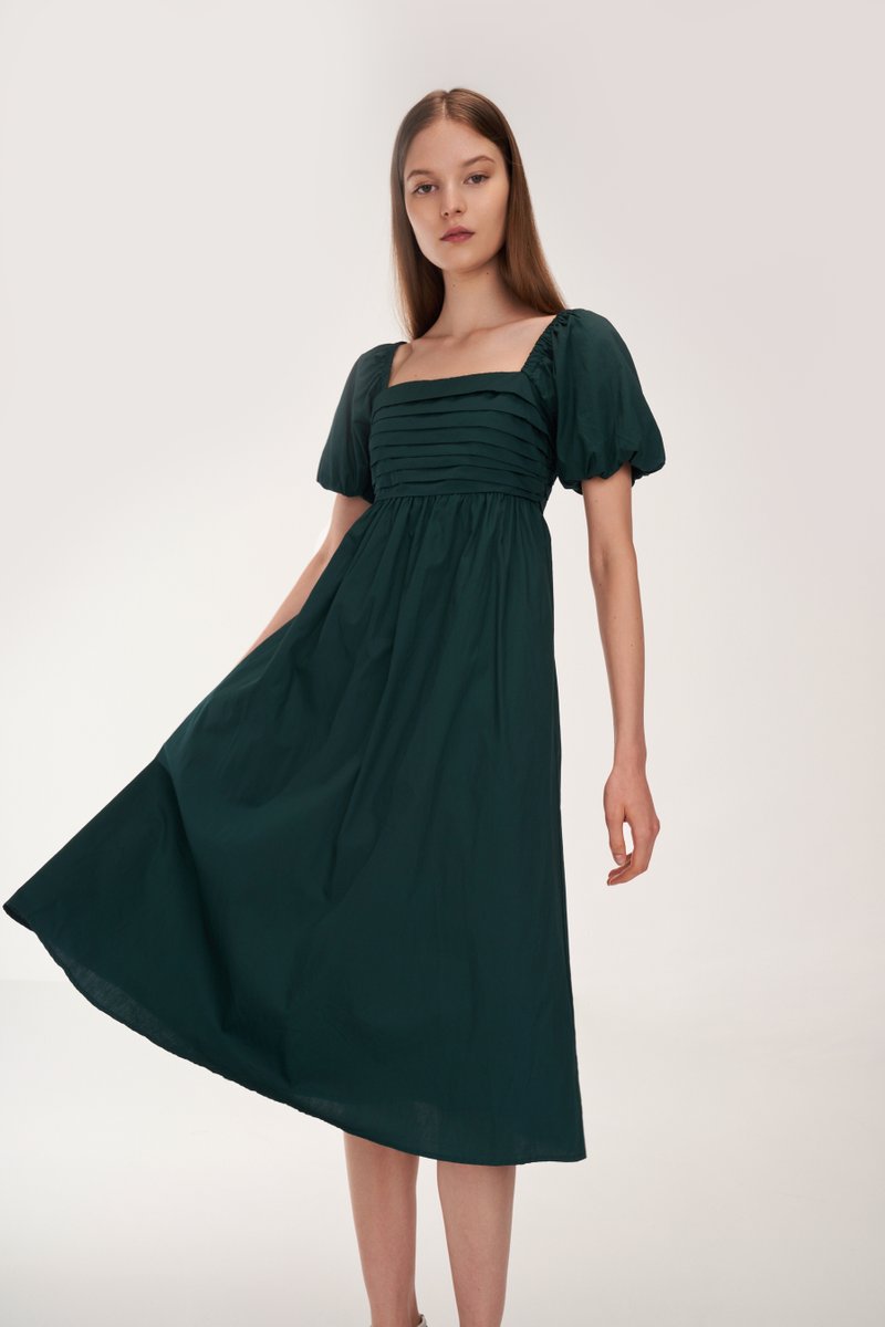 Vienna Pleated Babydoll Midi Dress